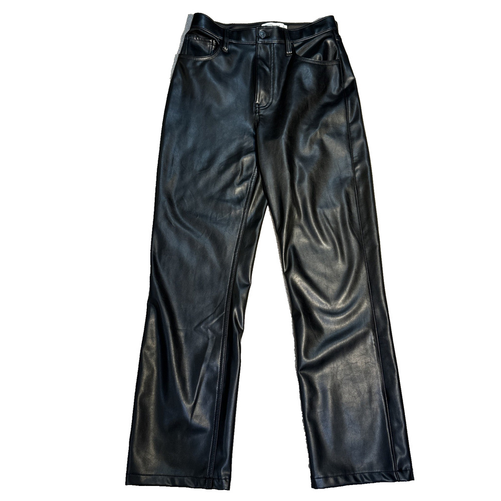 ABERCROMBIE FITCH-Black Vegan Leather, Womens 90's Stght, High Rise Jeans-(4) 27